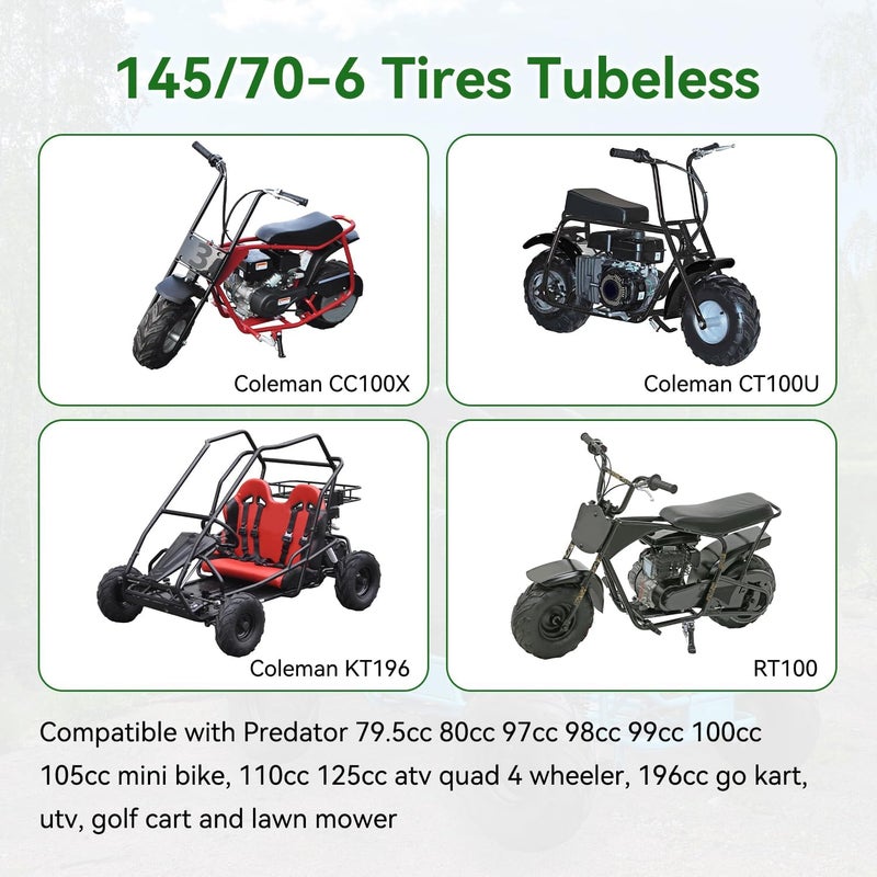 XIKOBY 145/70-6 145 70-6 Tire Tubeless Compatible with Mini Bike Coleman CT100U CC100X KT196 Go Kart Baja Doodle Bug DB30 GMB100 Motovox Mega Moto 80cc 105cc Kazuma ATV Quad 4 Wheeler UTV - Image 5